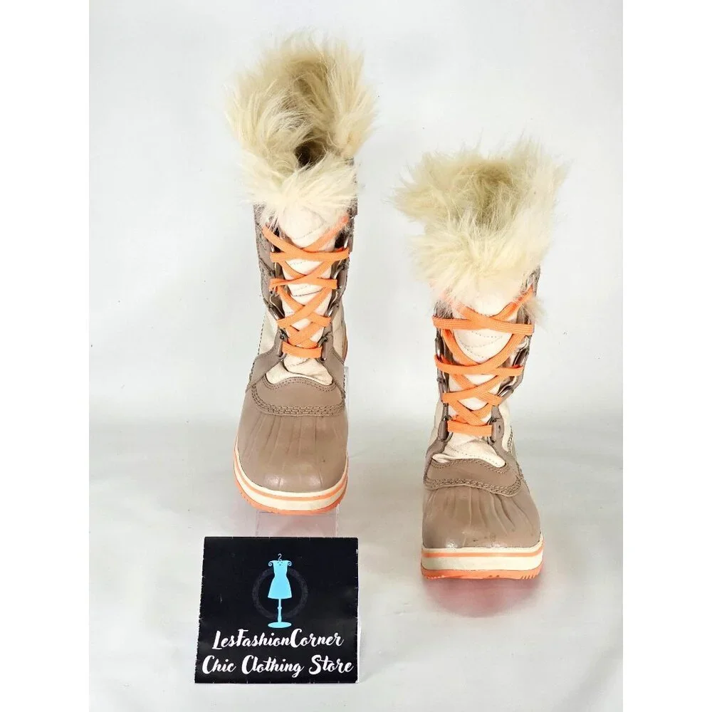 Sorel Kids Youth Cream Tan Orange Tofino II Waterproof Winter Snow Boots Sz 4